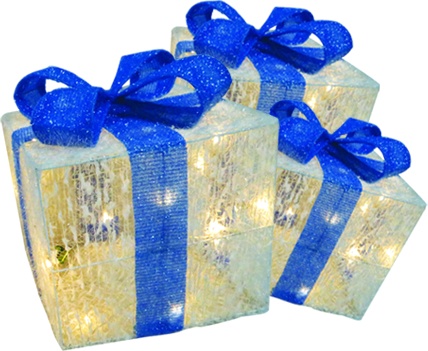 Illuminated Gift Boxes with Bow and Lights, 20-30cm
