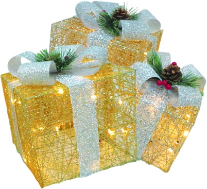 Illuminated Pinecone Mesh Gift Boxes, 20-30cm