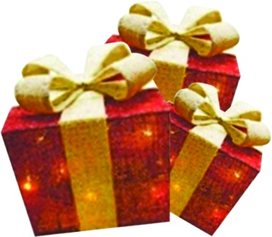 Illuminated Gift Boxes with Bow and Lights, 20-30cm