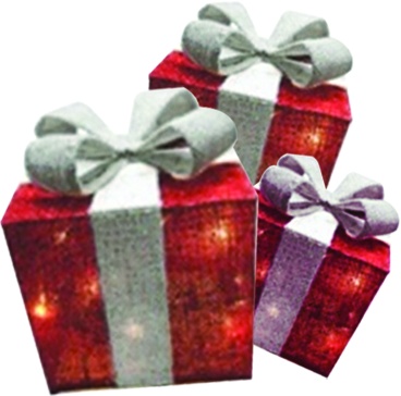 Illuminated Gift Boxes with Bow and Lights, 20-30cm