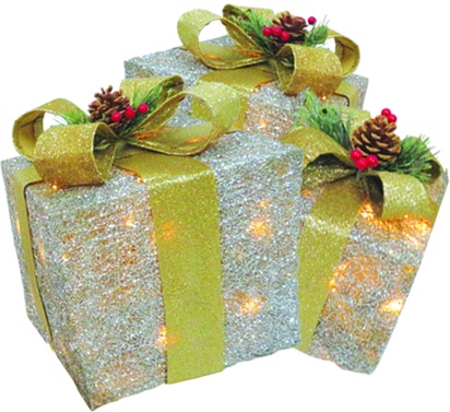 Illuminated Gift Boxes with Bow and Lights, 20-30cm