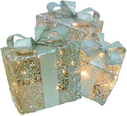 Illuminated Gift Boxes with Bow and Lights, 20-30cm
