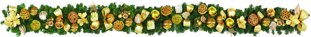 Decorated Garland Gold Bow, 9' x 10"