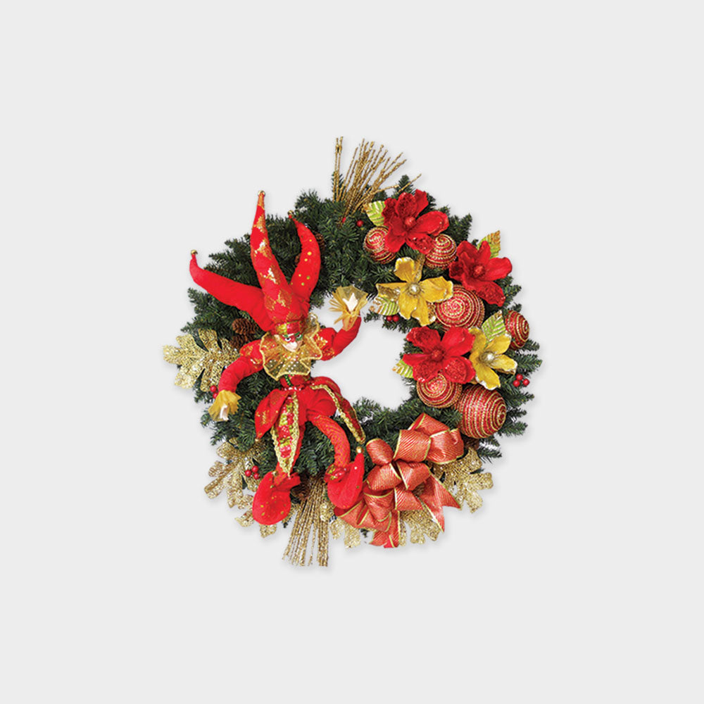 Decorated Wreath with Jester, 90cm