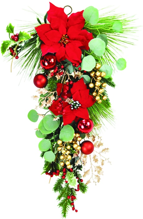 Teardrop with Poinsettias and Berries, 71cm