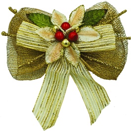 Poinsettia Berry Sinamay Bow, 20cm