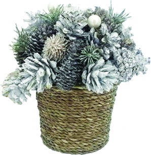Pinecone Frosted Basket Centerpiece, 16cm