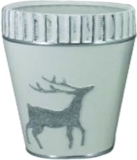 Painted Pot With Ribbed Rim Reindeer, 10.5cm