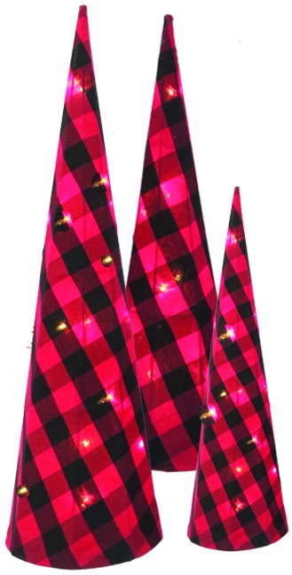 Illuminated Plaid Cones, 35-60cm