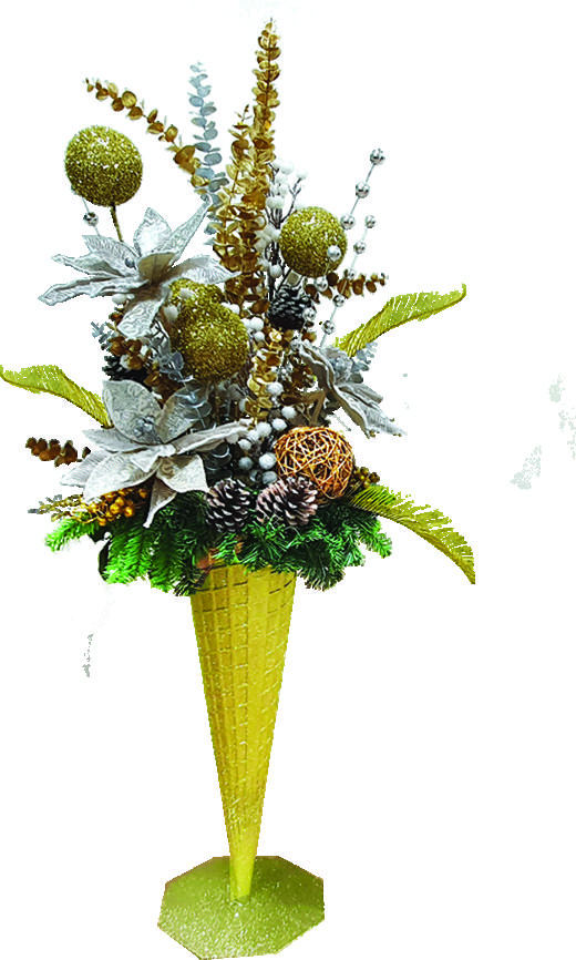 Glittered Decorated Upside-Down Cone Tree, 1.3m