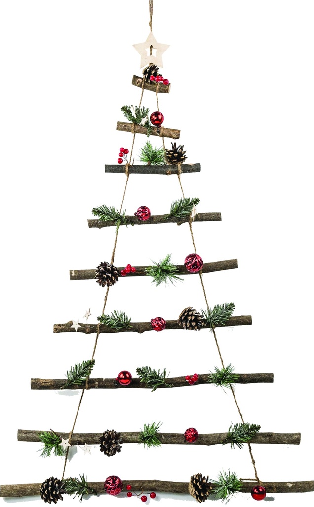 Hanging Wooden Wall Christmas Tree, 88cm