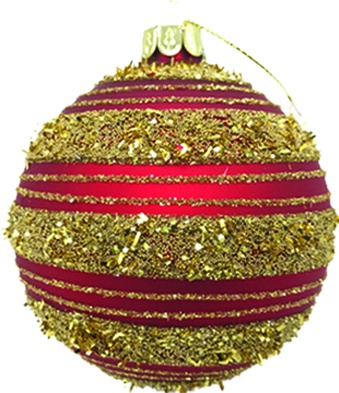 Striped Tinsel Glass Ball, 10cm