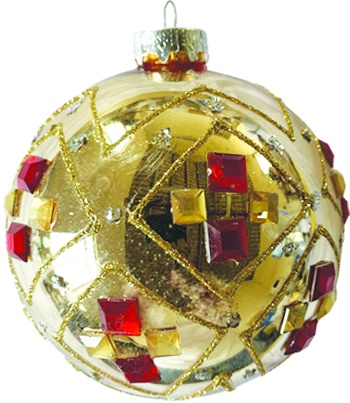 Shiny Glass Ball with Gems, 12cm