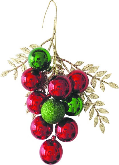 Ball Grape With Glitter Leaf Spray, 30cm
