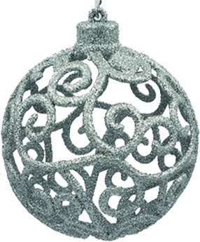Glitter Filigree Bauble, 10cm