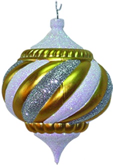 Glittered Ribbed Finial Onion, 10cm