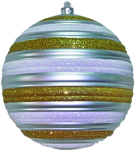 Glittered Striped Ribbed Ball, 10cm