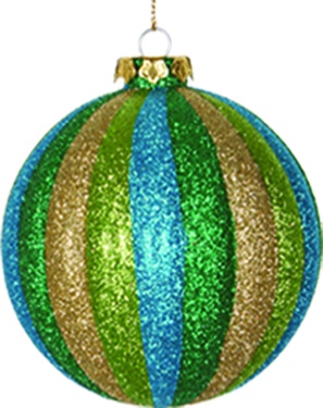 Jewel Stripe Glittered Ribbed Ball, 10cm