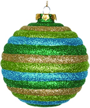 Glittered Striped Ribbed Ball, 10cm