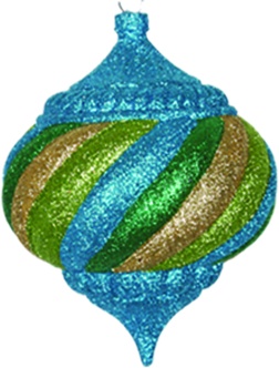 Glittered Swirl Striped Ribbed Finial Onion, 10cm