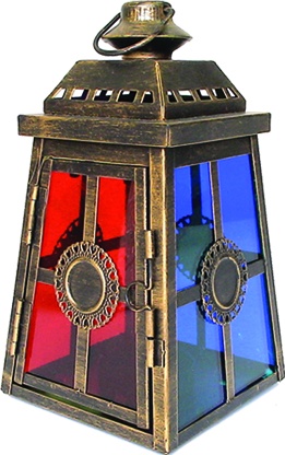 Brushed Lantern with Coloured Glass, 16.5cm