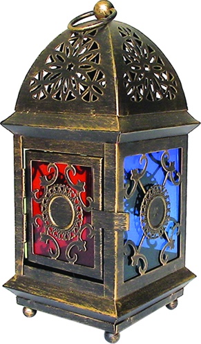 Brushed Lantern with Coloured Glass, 20.5cm
