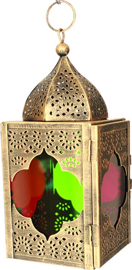 Brushed Lantern with Coloured Glass, 21.5cm