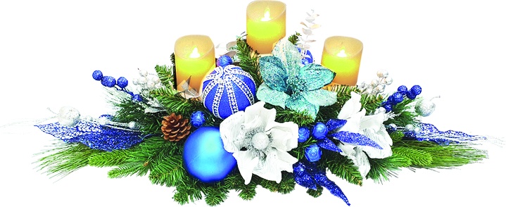 Candle Centrepiece Winter Floral, 35cm