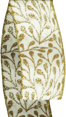 Botanical Scroll Glitter Satin Ribbon, 9.1m