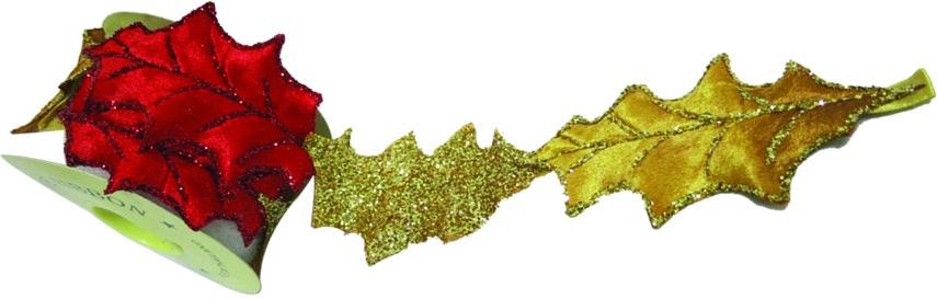 Dual Velvet Holly Ribbon Roll, 2.7m