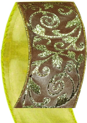 Fabric Ribbon, Sheer Glitter Scroll, 4.5m