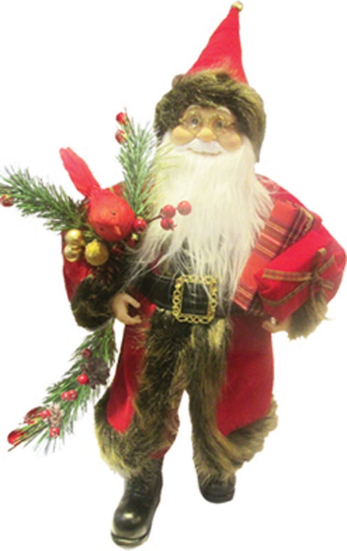 Standing Santa With Bird Spray, 45cm