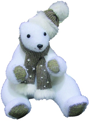 Sitting Bear with Scarf and Hat, 25cm