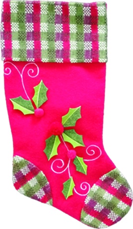 Felt Stocking with Holly Design, 16"