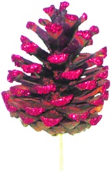 Glittered Pinecone with Stem, 6cm