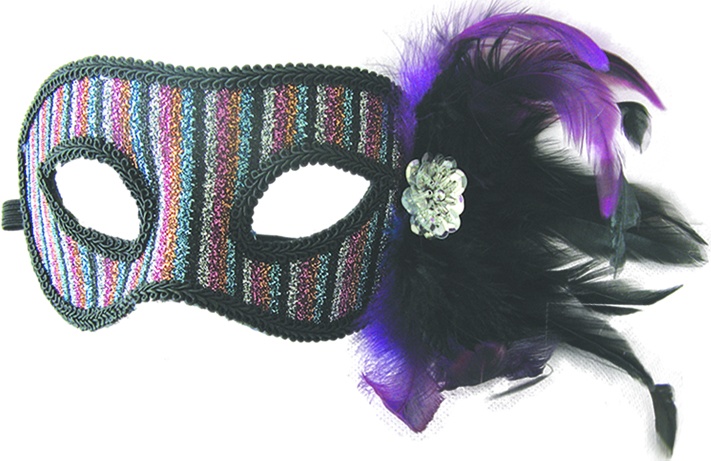 Feather Mask Striped Rosette Plume