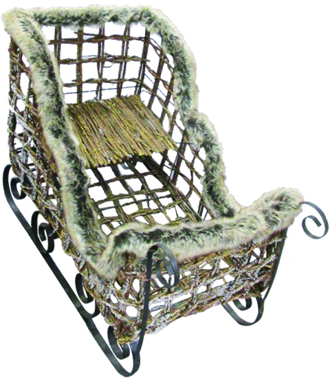 Rattan Sleigh with Furry Coating, 49cm