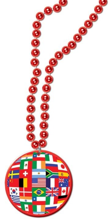 Bead Necklace Flag Medallion, 84cm