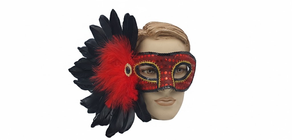 Feather Mask Sequin Side Fan