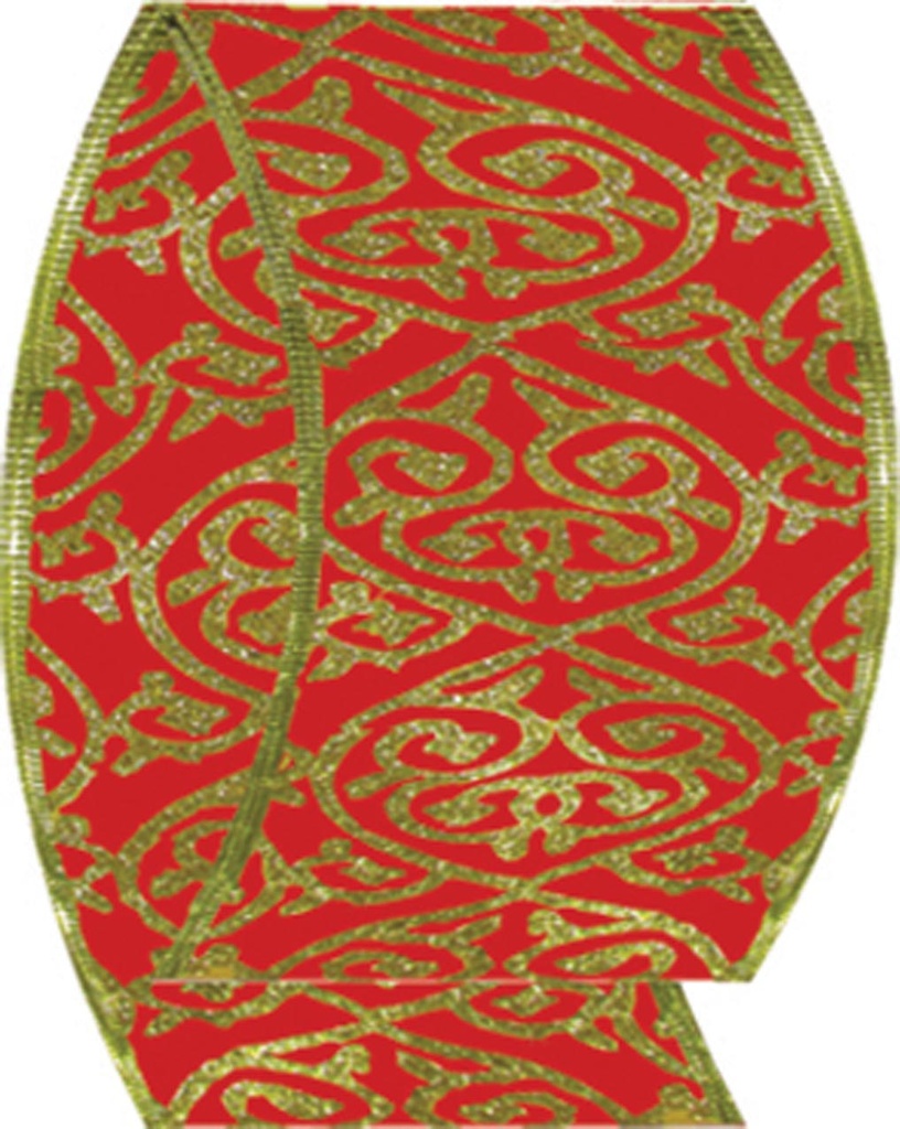 Satin Ribbon with Glitter Baroque Scroll, 9.1m