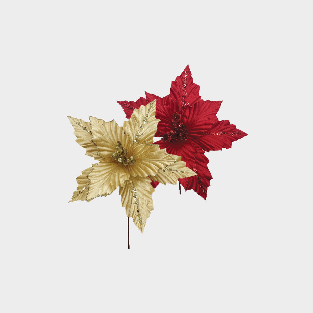 Artificial Pleated Glitter Poinsettia, 50cm
