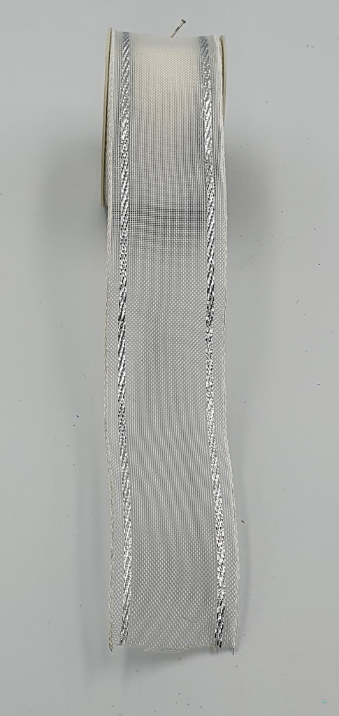 Ribbon, Mesh Silver Stripe, 3m