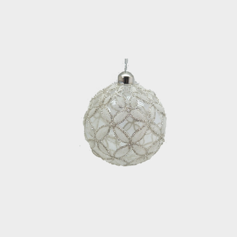 Clear Glittered Glass Ball, 10cm