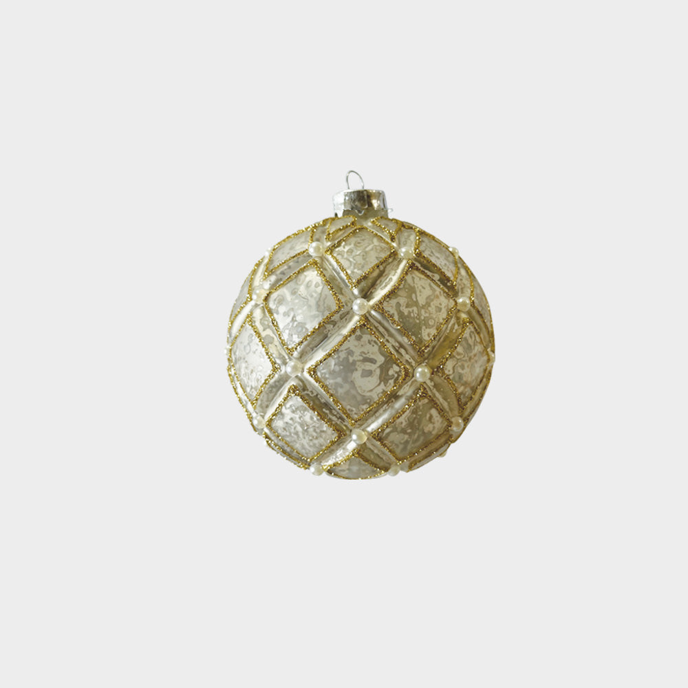 Antique Finish Glass Ball with Pearls, 12cm