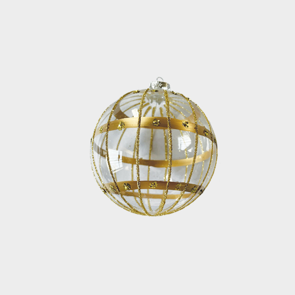 Clear Glass Ball with Glitter Design, 15cm