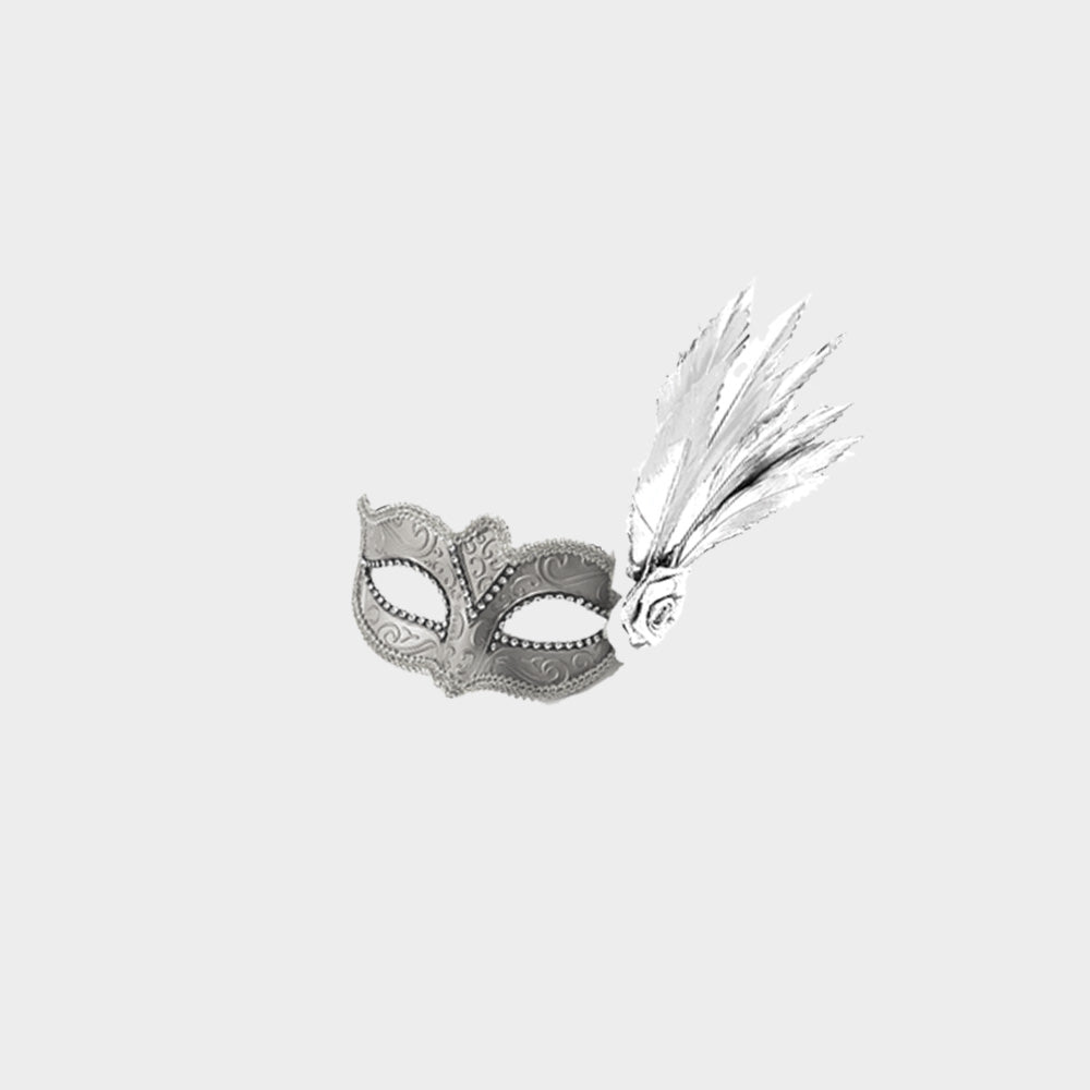 Feather Mask Rose Rhinestone Plume