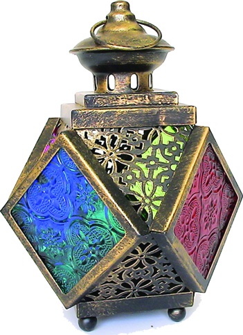 Brushed Lantern with Coloured Glass, 16cm