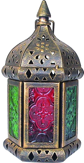Brushed Lantern with Coloured Glass, 17cm