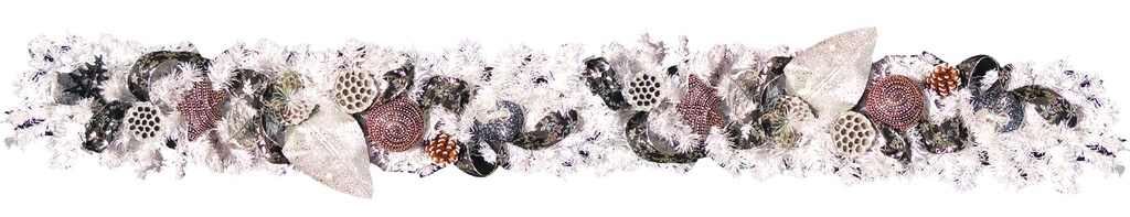 Decorated White Garland, 9' x 10"