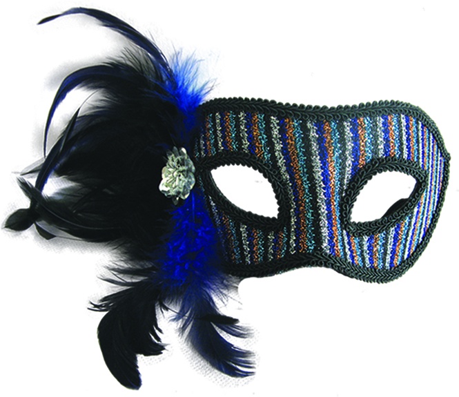 Feather Mask Striped Rosette Plume